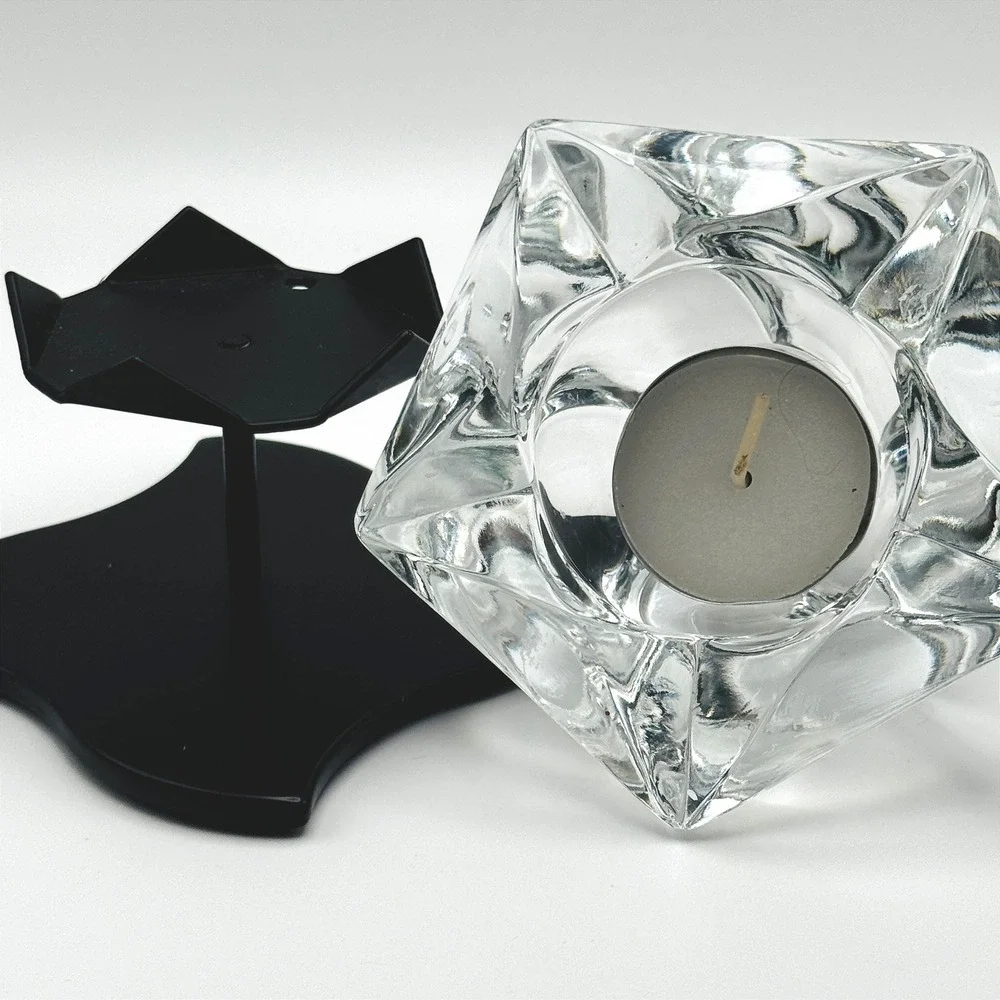 PartyLite Windswept Crystal Tealight Candle Holder w/ Black Metal Stand Artylite - Picture 2 of 6